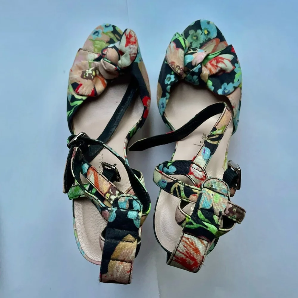 Loeffler Randall Tucker Floral Platform Heels Size 7.5 Statement Designer Sandal
